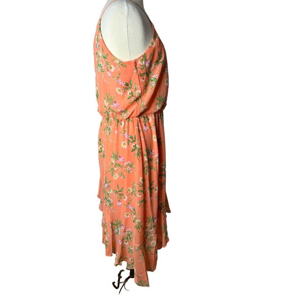 Stella & Julie Dress Orange Floral size 12 asymmetric hem lined sleeveless - Picture 6 of 12